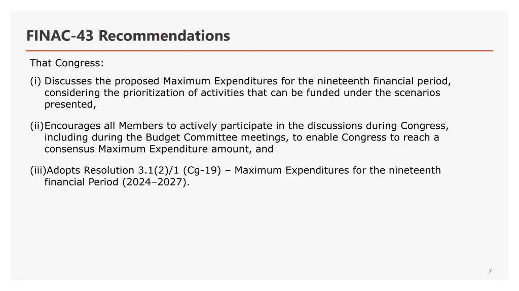 finac 43 recommendations