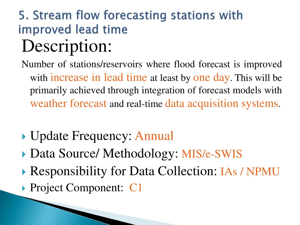 description number of stations reservoirs where