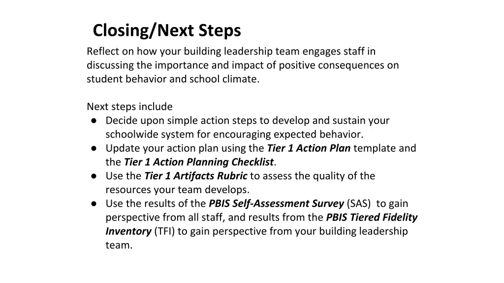 closing next steps reflect on how your building