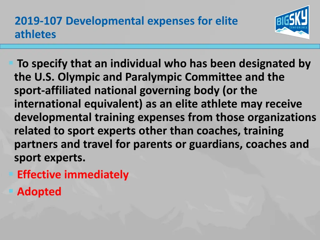 2019 107 developmental expenses for elite athletes