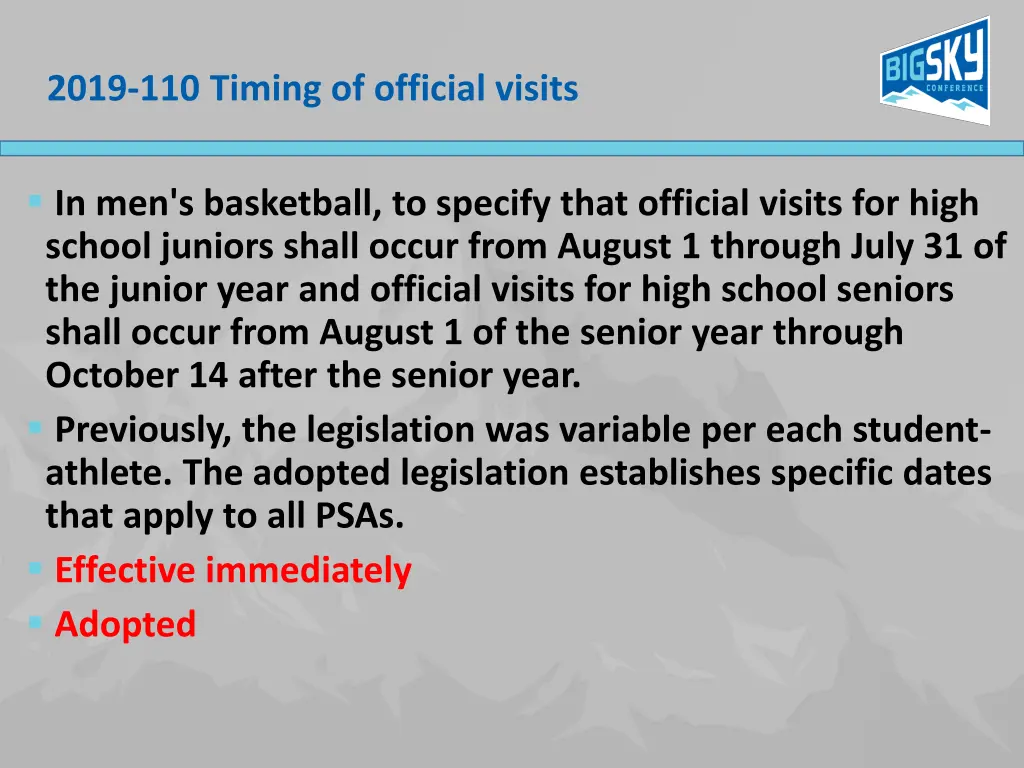 2019 110 timing of official visits