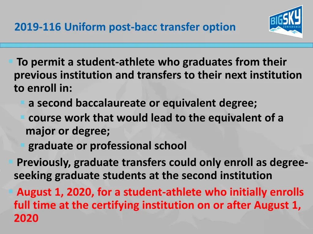 2019 116 uniform post bacc transfer option