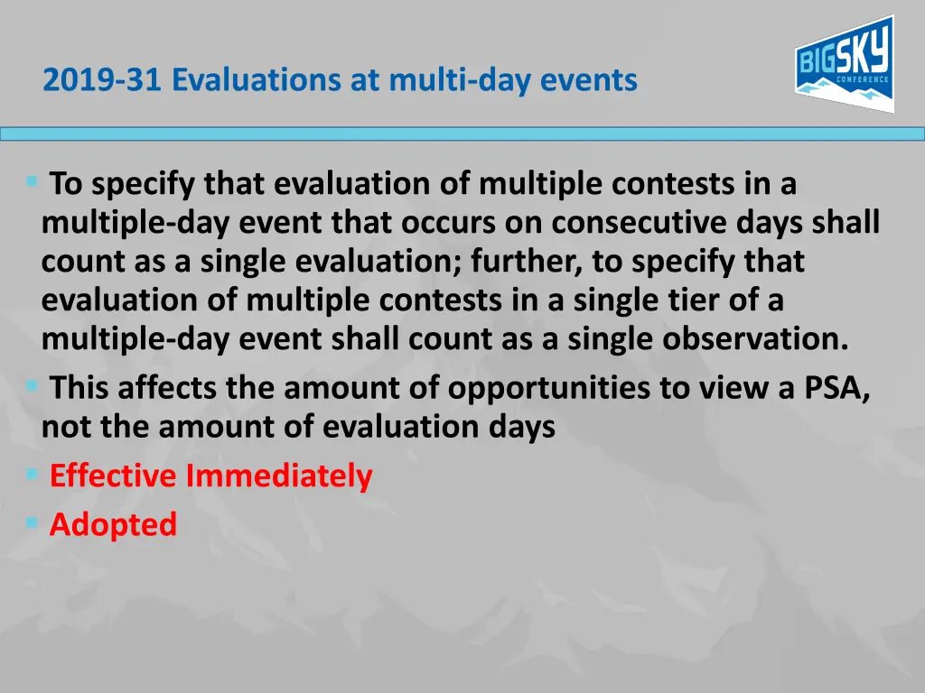 2019 31 evaluations at multi day events