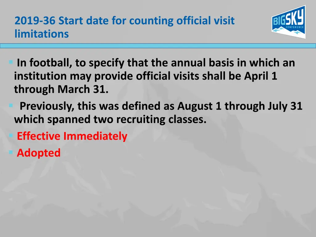 2019 36 start date for counting official visit