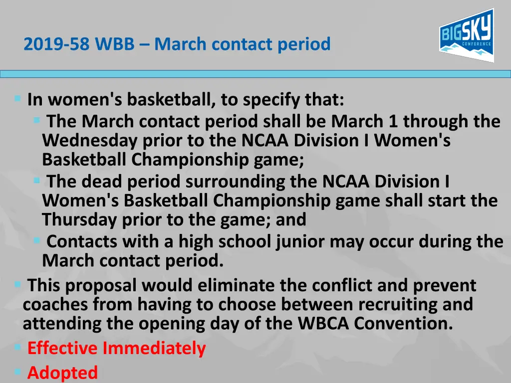 2019 58 wbb march contact period