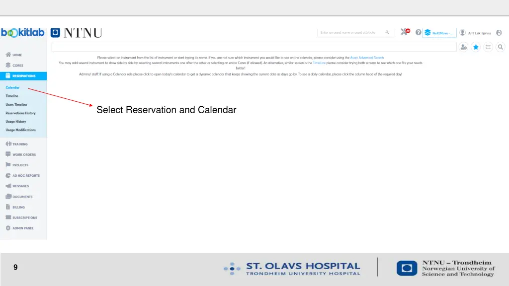 select reservation and calendar