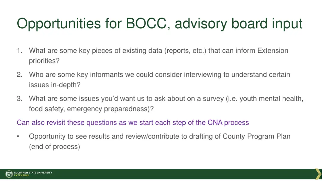 opportunities for bocc advisory board input