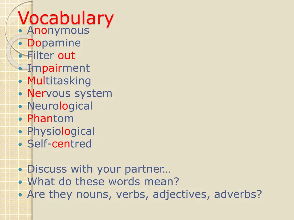 vocabulary anonymous dopamine filter