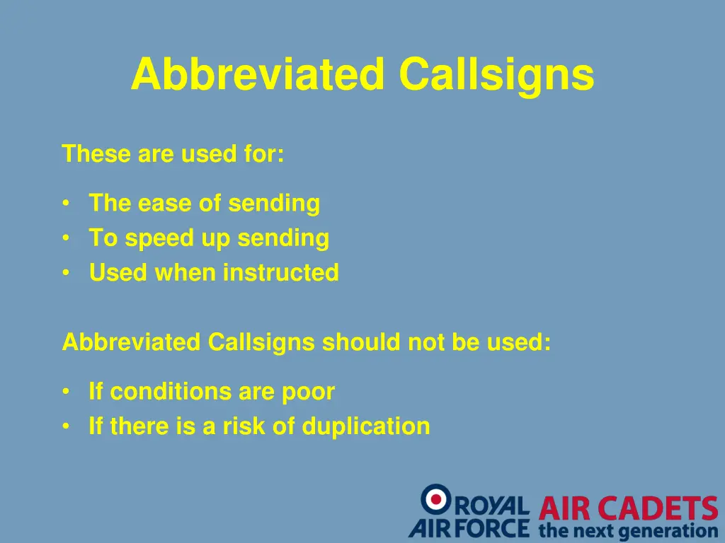 abbreviated callsigns