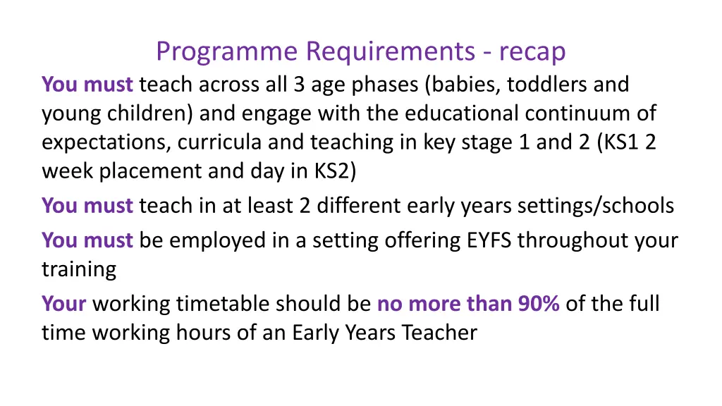programme requirements recap you must teach