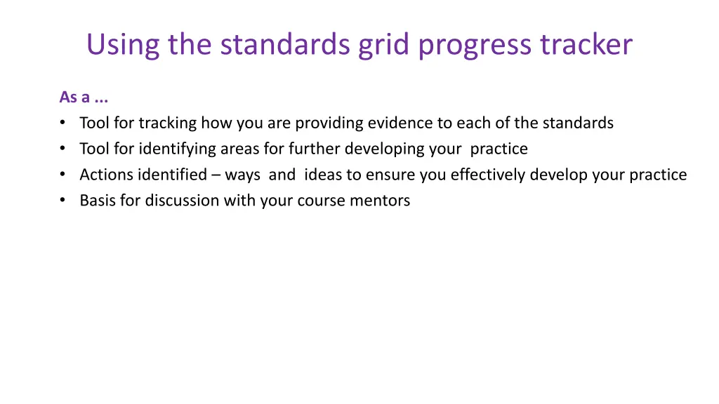 using the standards grid progress tracker