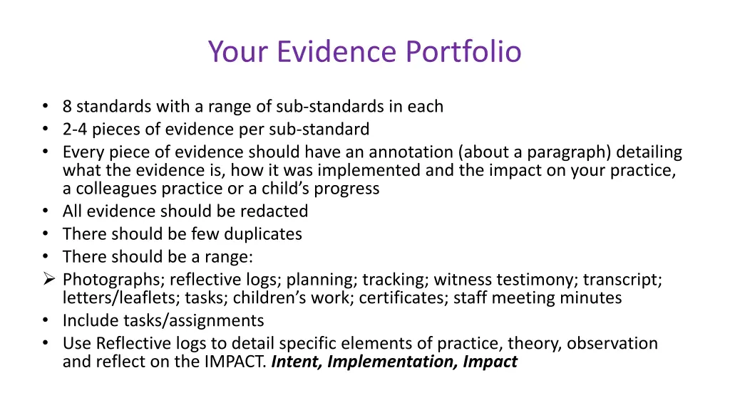 your evidence portfolio