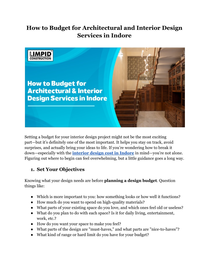 how to budget for architectural and interior
