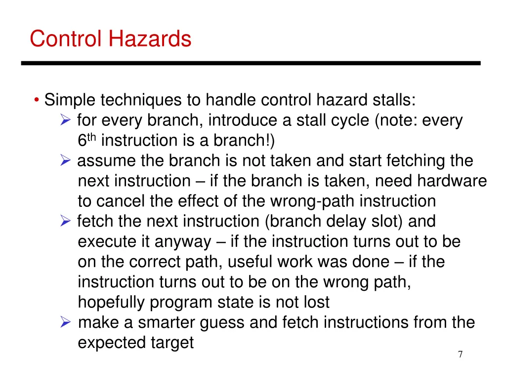 control hazards