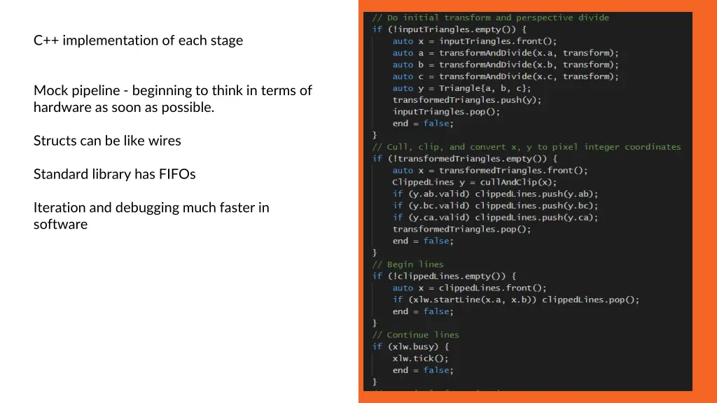 c implementation of each stage