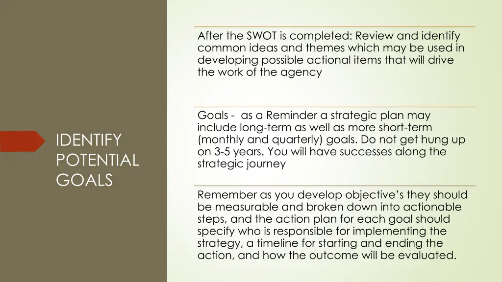 after the swot is completed review and identify