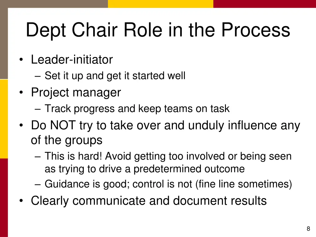dept chair role in the process
