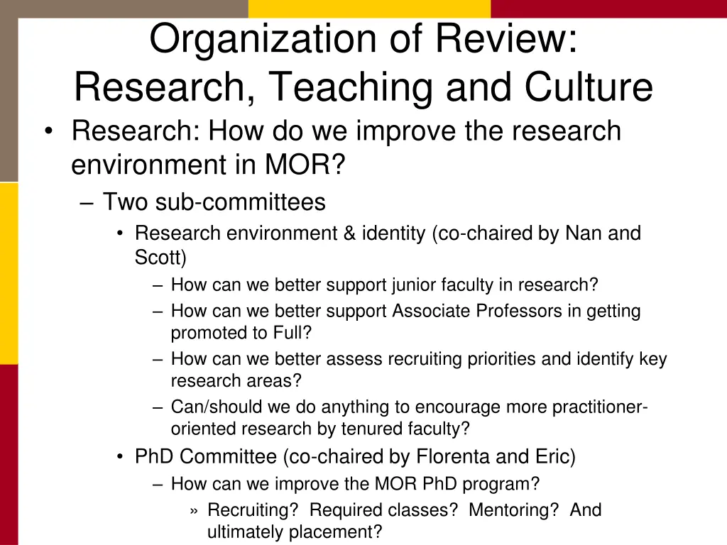 organization of review research teaching