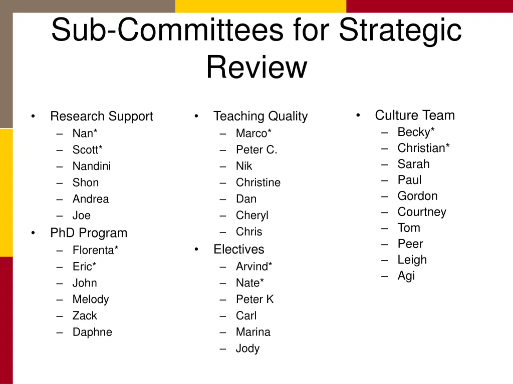 sub committees for strategic review