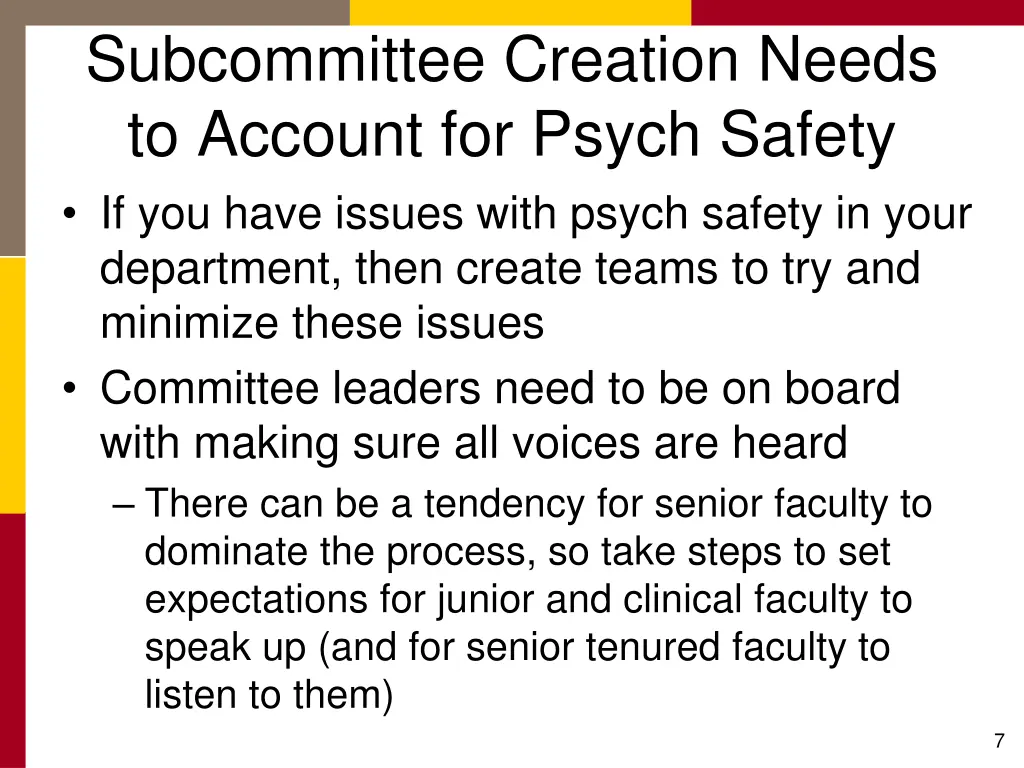 subcommittee creation needs to account for psych