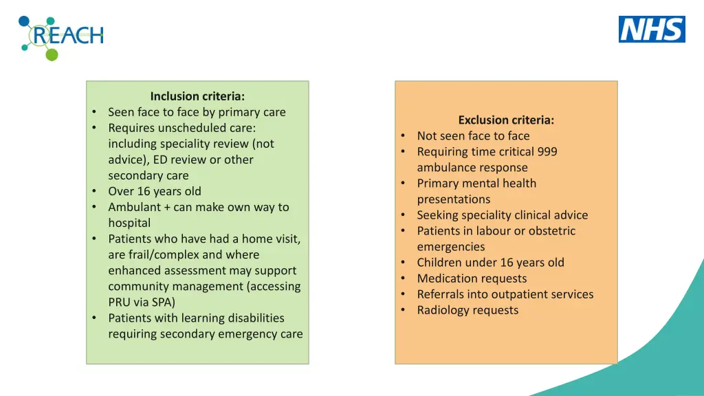 inclusion criteria seen face to face by primary