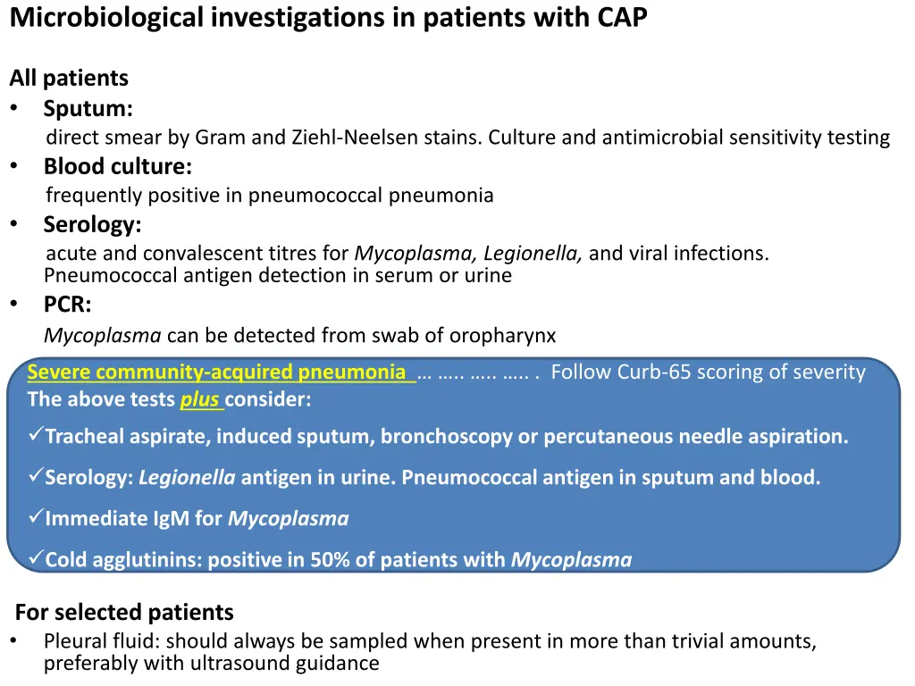 microbiological investigations in patients with