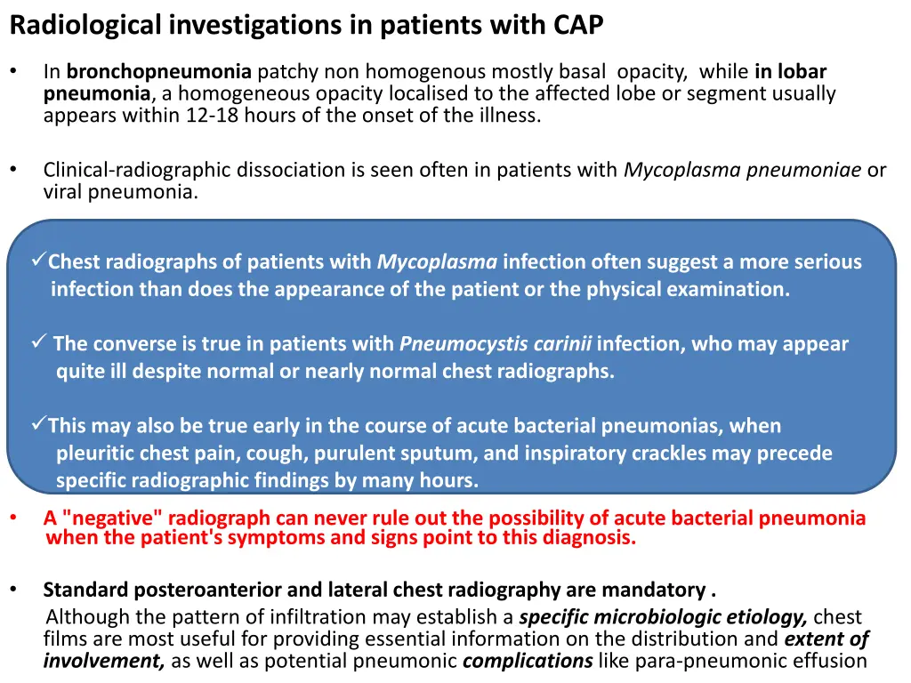 radiological investigations in patients with cap