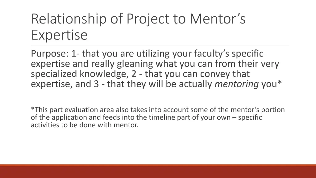 relationship of project to mentor s expertise