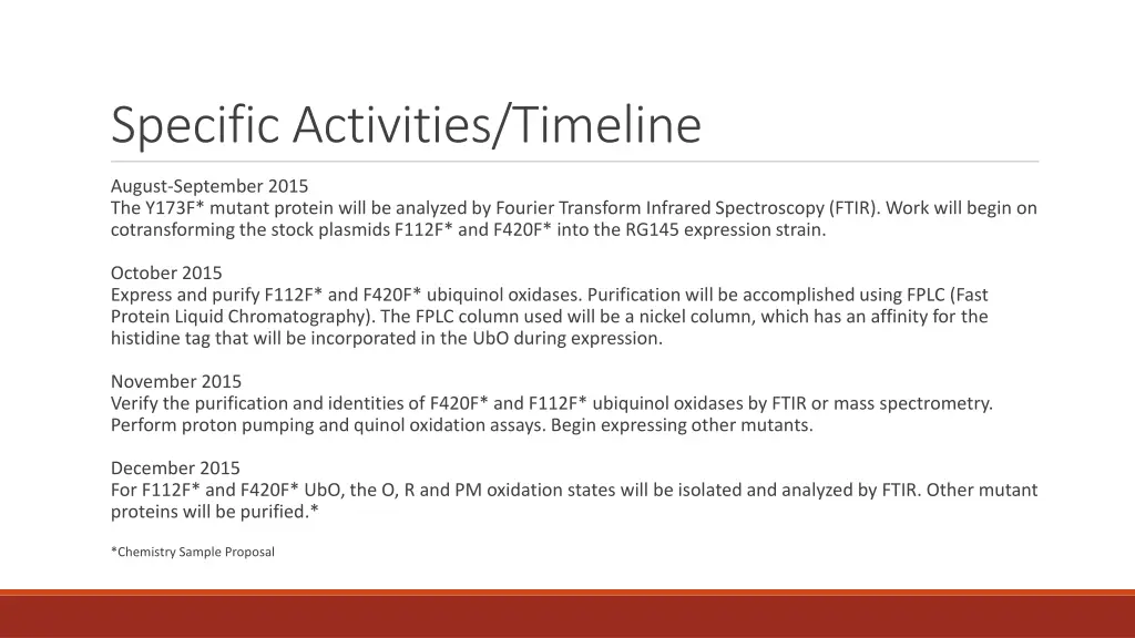 specific activities timeline 1