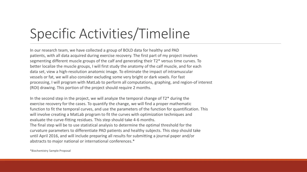 specific activities timeline