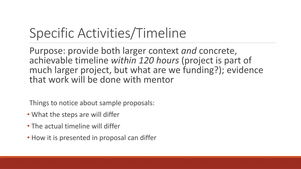 specific activities timeline purpose provide both