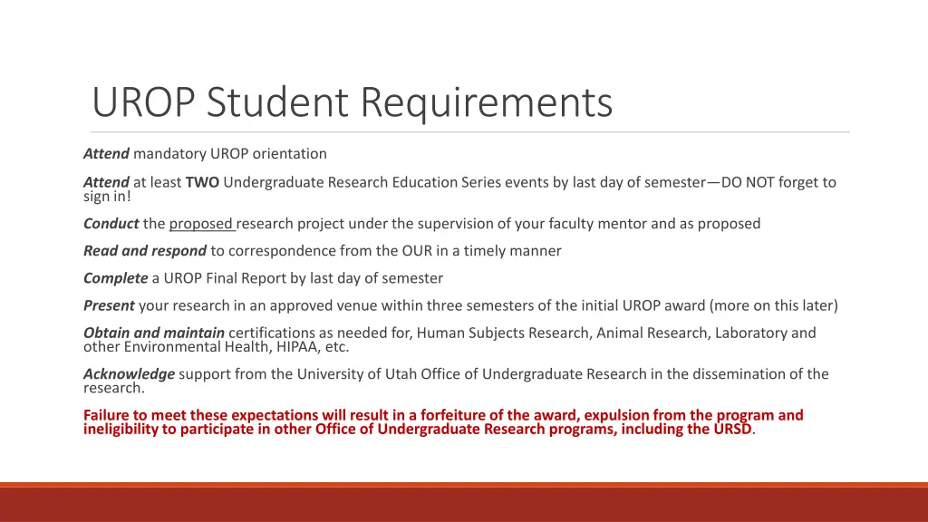 urop student requirements