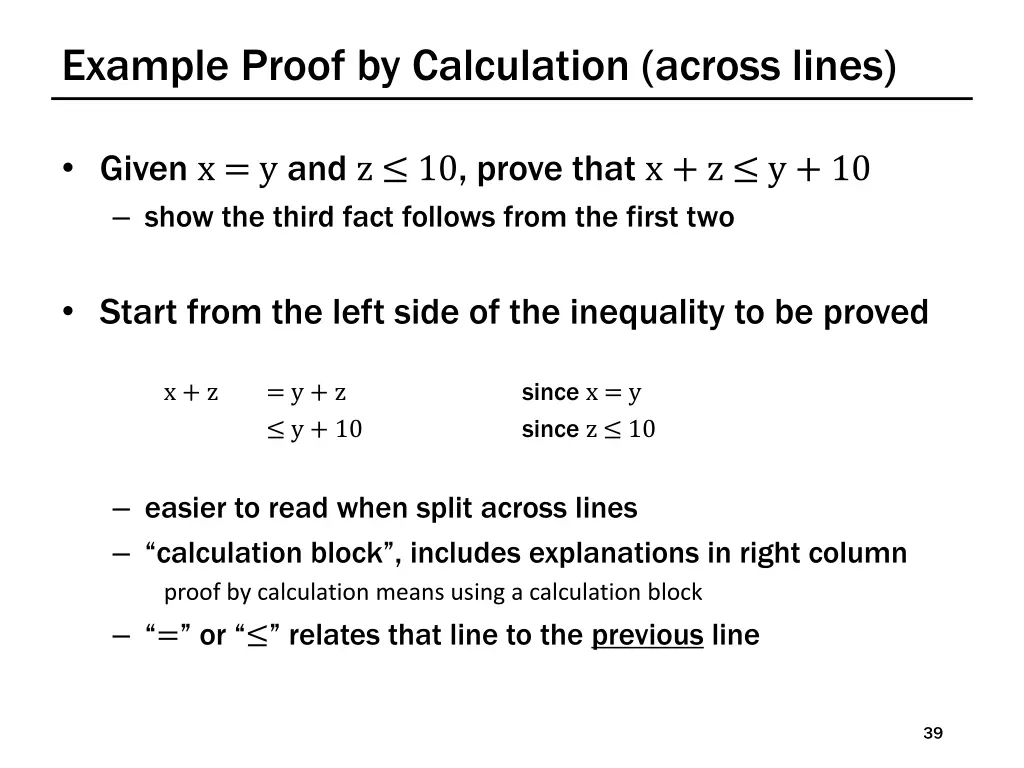example proof by calculation across lines