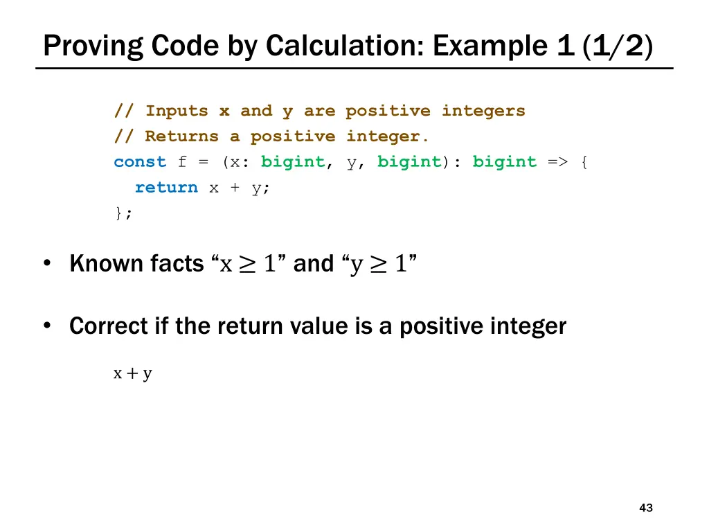 proving code by calculation example 1 1 2