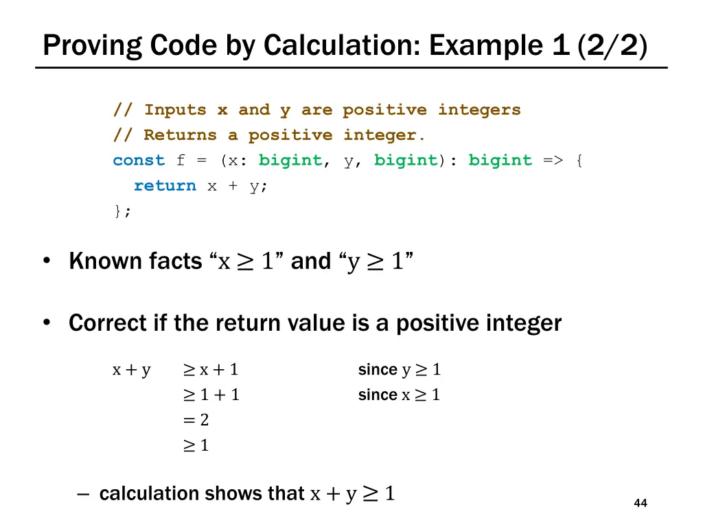 proving code by calculation example 1 2 2
