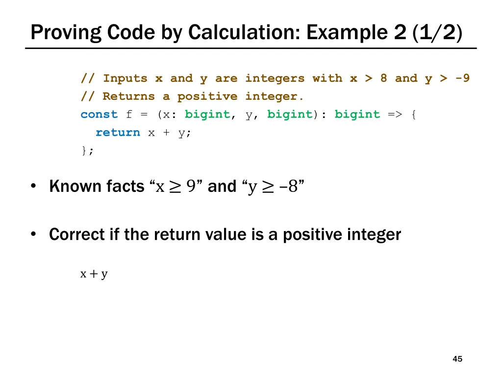 proving code by calculation example 2 1 2