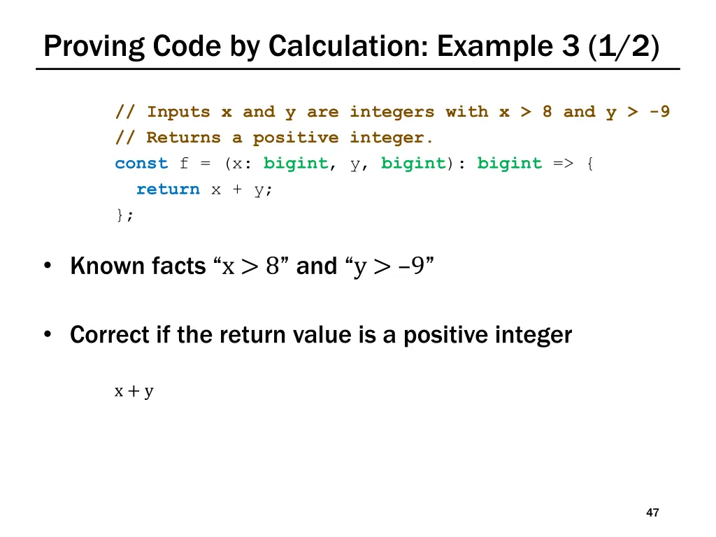 proving code by calculation example 3 1 2