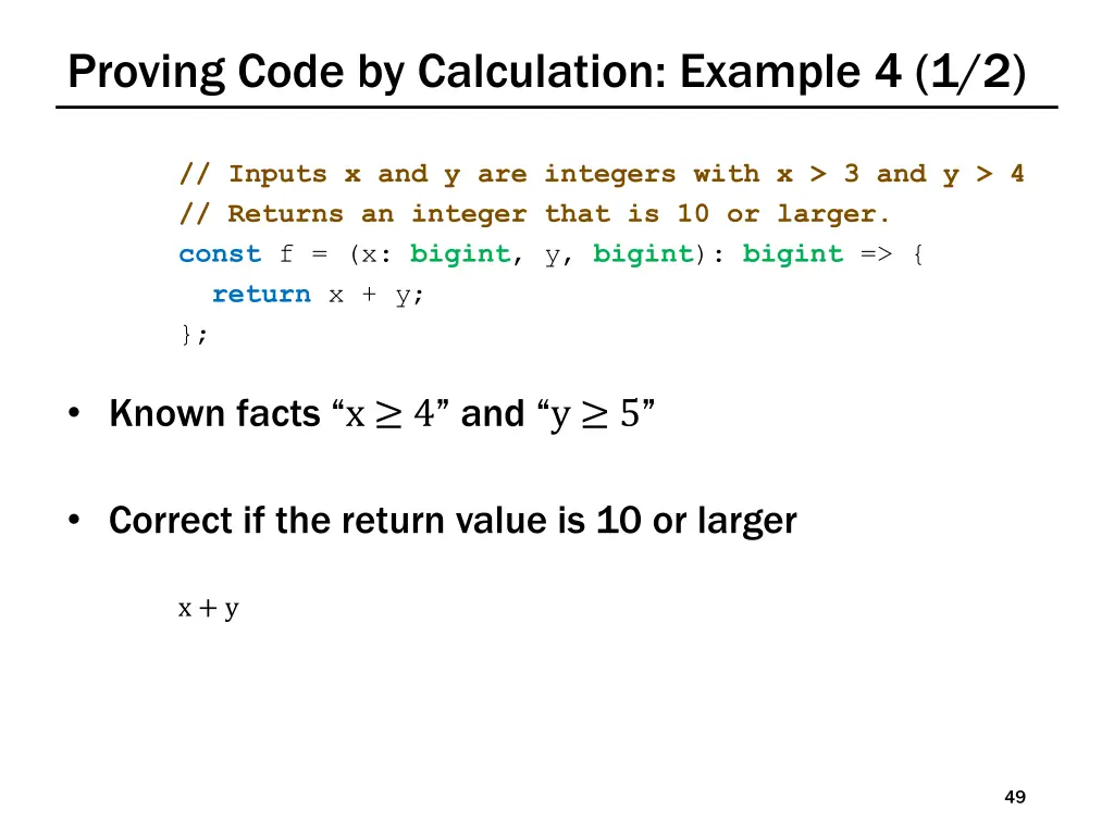 proving code by calculation example 4 1 2