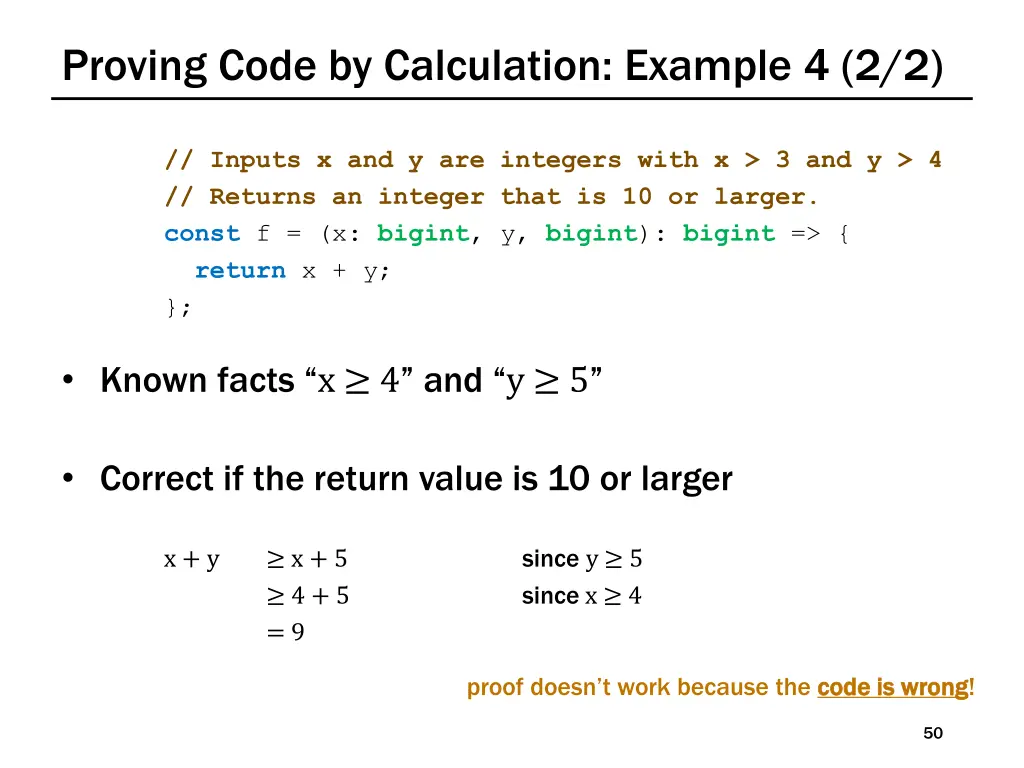 proving code by calculation example 4 2 2