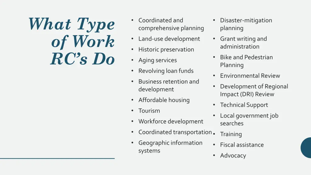 what type of work rc s do
