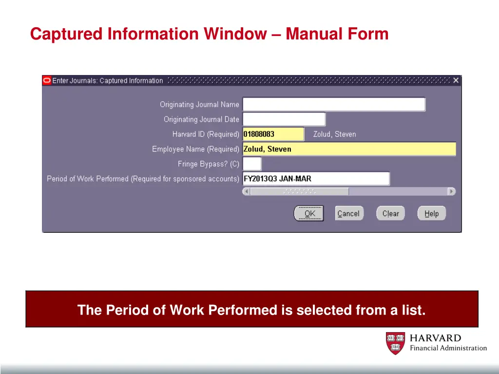 captured information window manual form