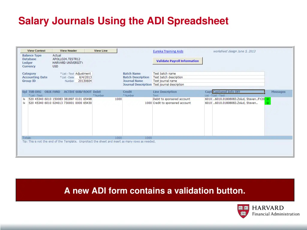 salary journals using the adi spreadsheet