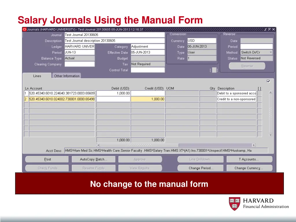 salary journals using the manual form