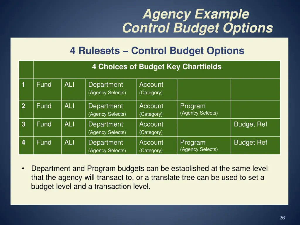 agency example control budget options