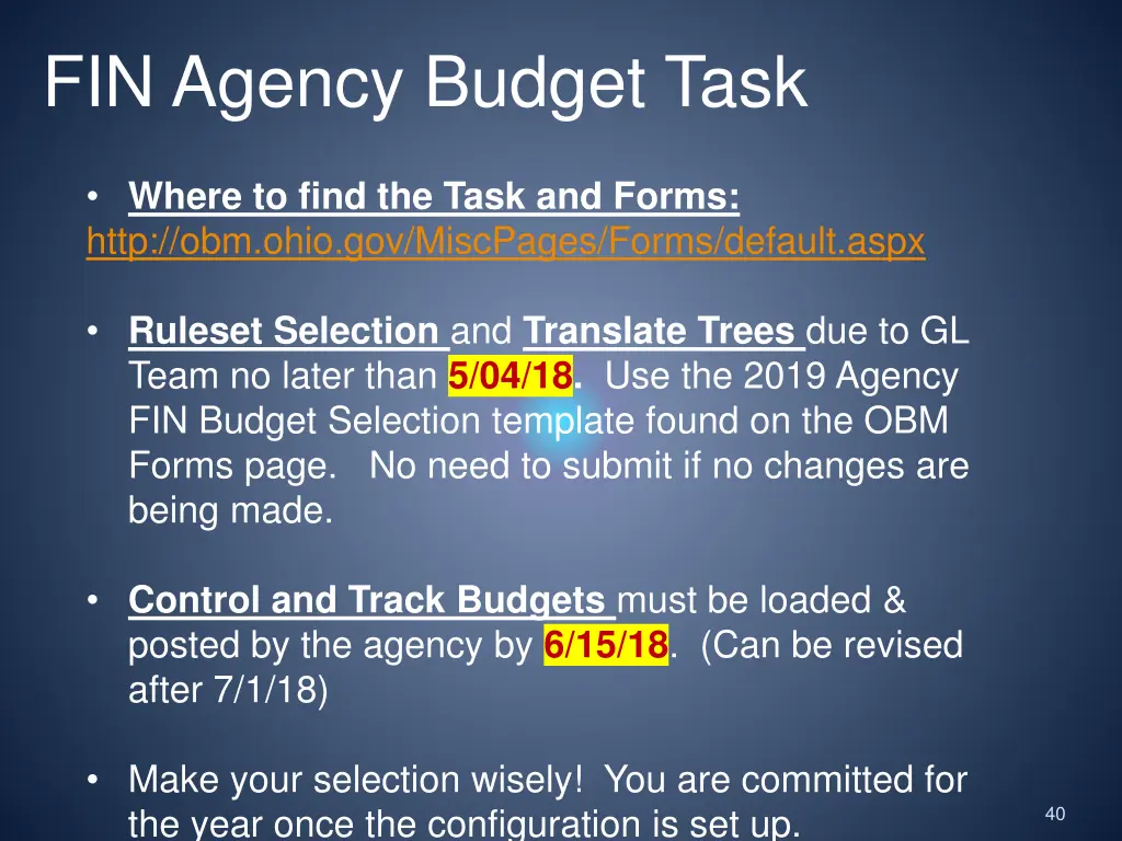fin agency budget task