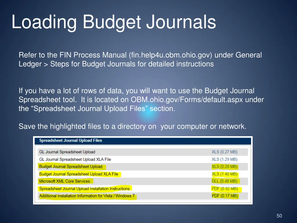 loading budget journals