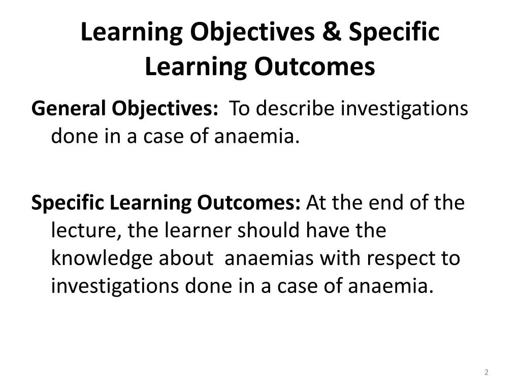 learning objectives specific learning outcomes