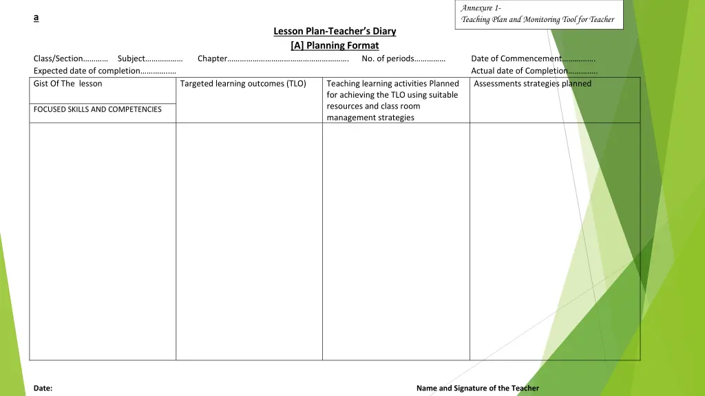annexure 1 teaching plan and monitoring tool