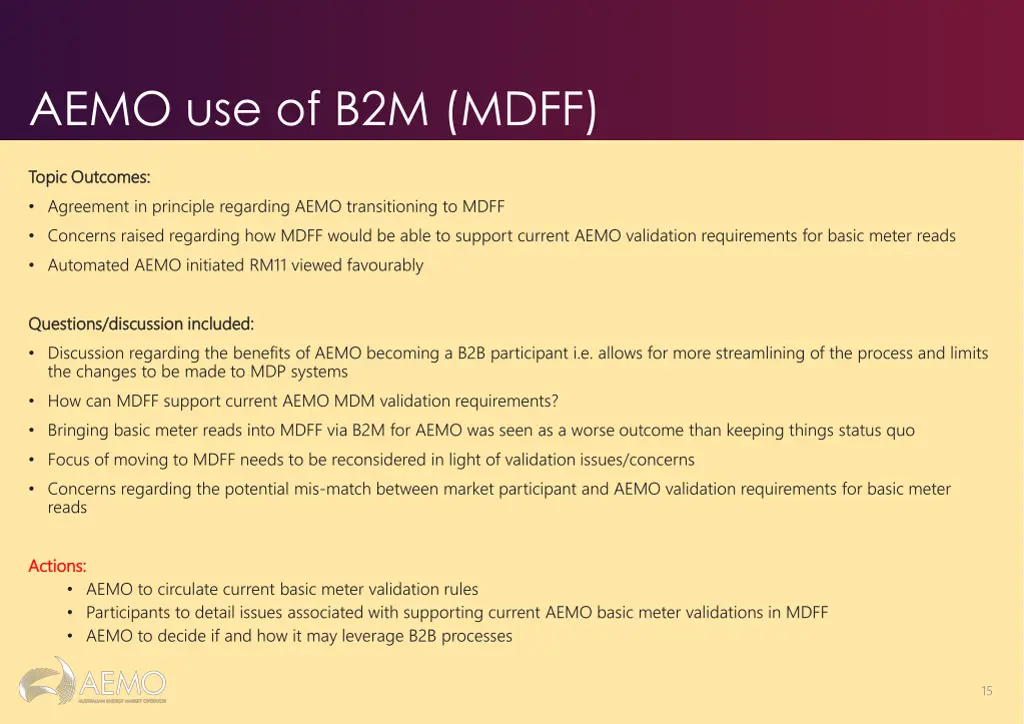 aemo use of b2m mdff
