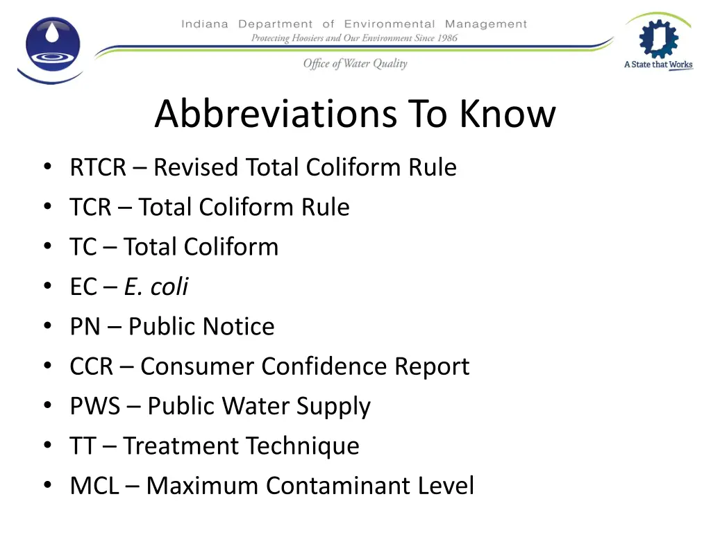 abbreviations to know rtcr revised total coliform
